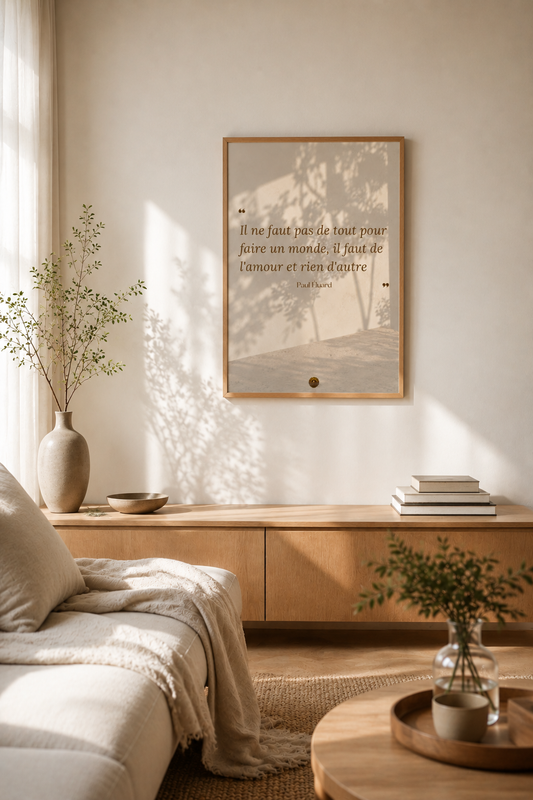 Affiche "Il ne faut pas de tout pour faire un monde, il faut de l'amour et rien d'autre" — Paul Éluard