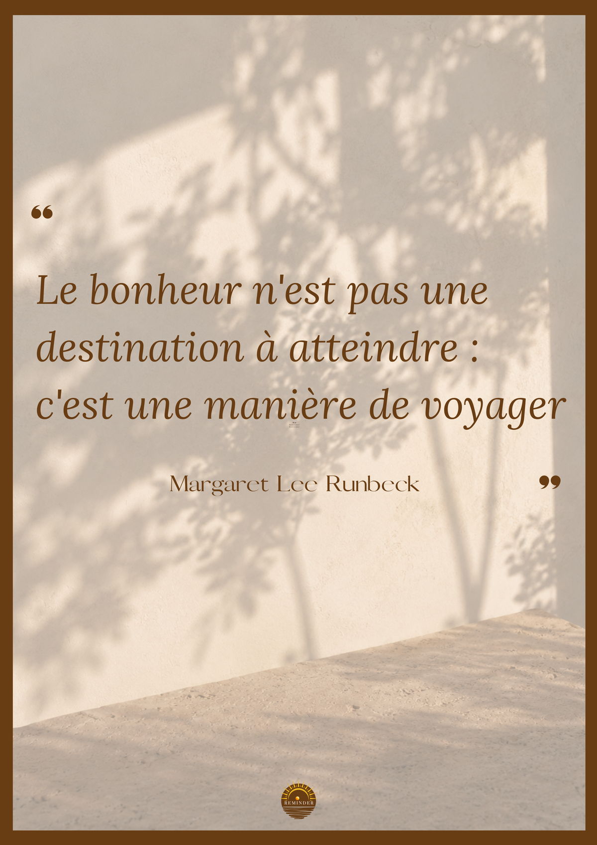 Affiche "Le bonheur n'est pas une destination à atteindre, c'est une manière de voyager"