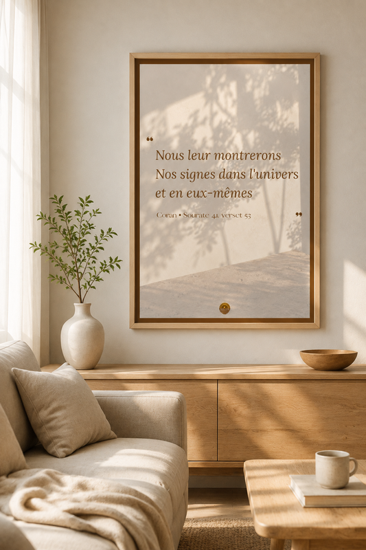 Affiche encadrée A3 — "Nous leur montrerons Nos signes dans l'univers et en eux-mêmes" — Coran, Sourate 41, verset 53